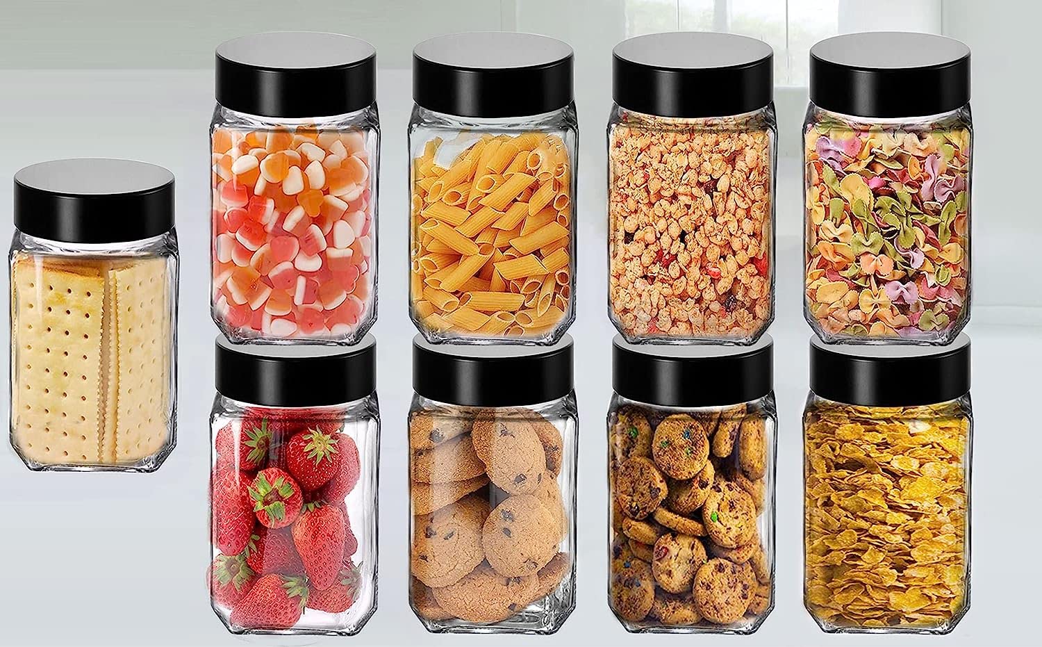 Feelopie Piramal Glass Square Clear Jars & Containers For Kitchen Pantry,Snacks,Masala,Honey,Pickles,Cookies,Dry Fruits,Coffee B